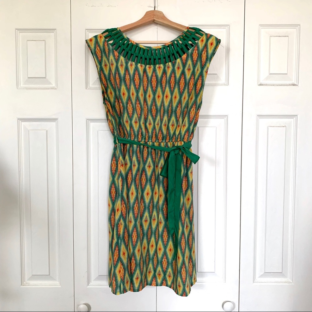 ModCloth green Ikat printed Dress